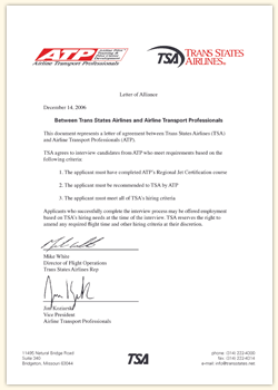 Letter from Trans States Airlines