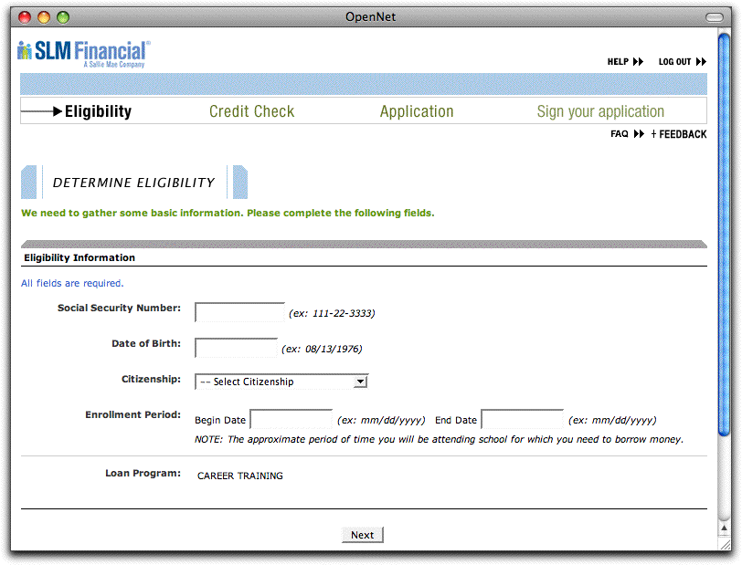 SLM Loan Application Screenshot