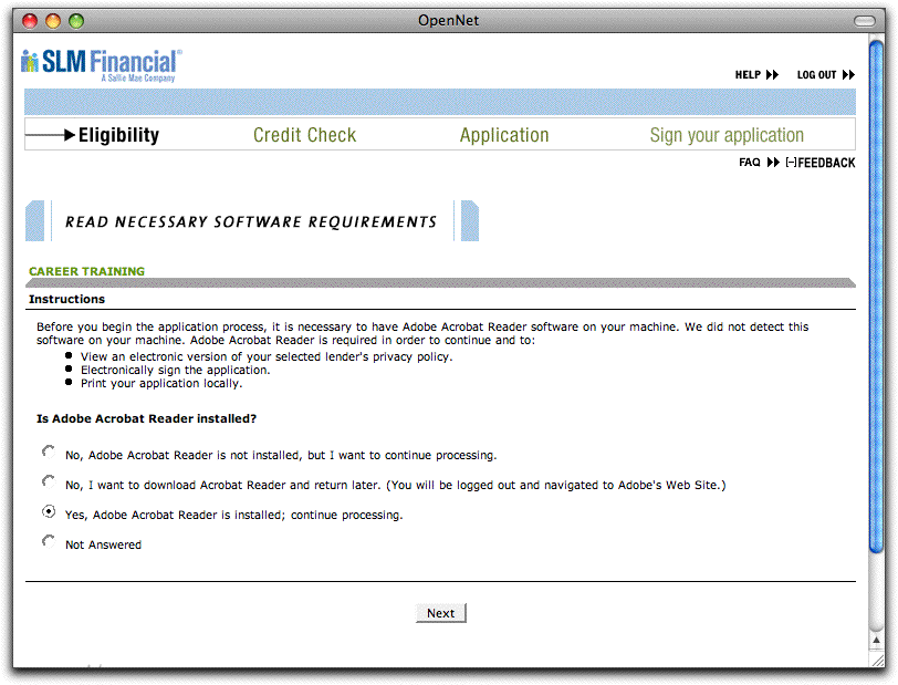 SLM Loan Application Screenshot