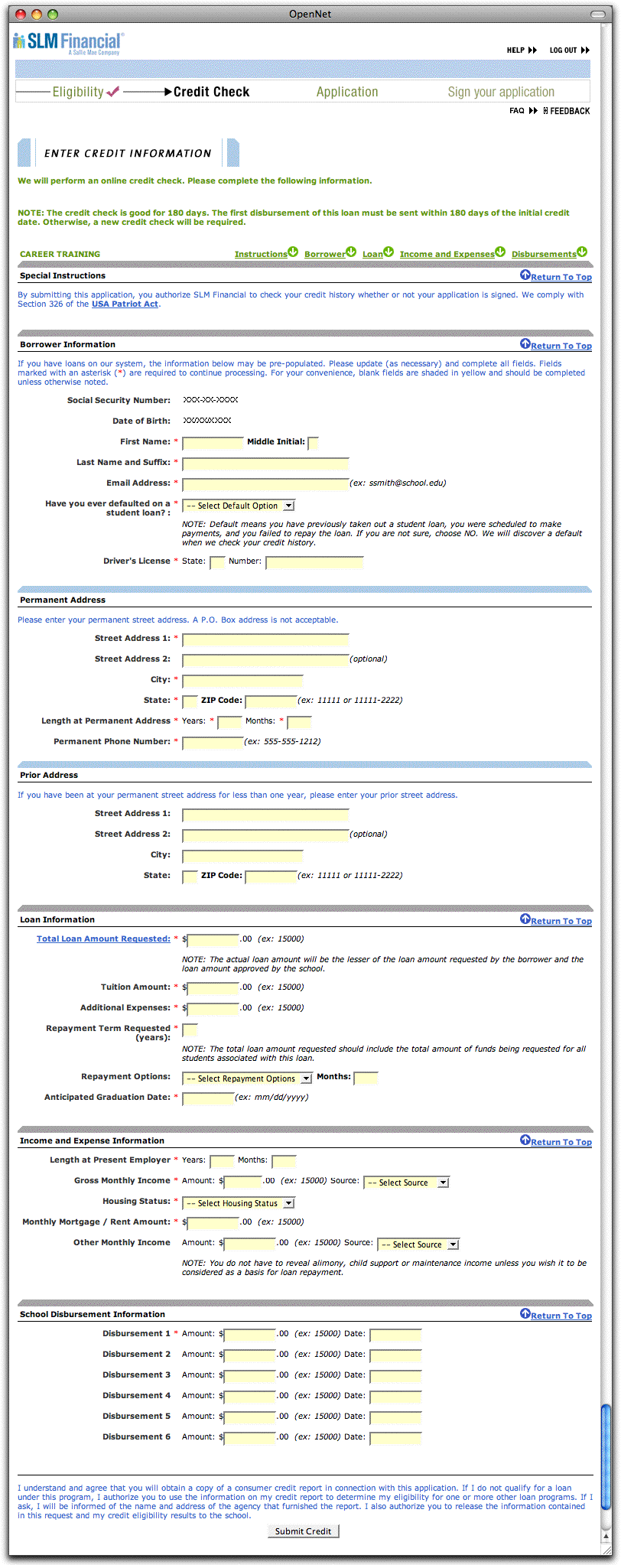 SLM Loan Application Screenshot