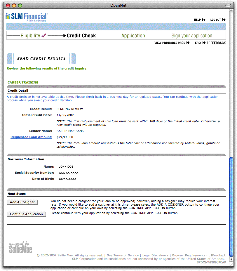 SLM Loan Application Screenshot