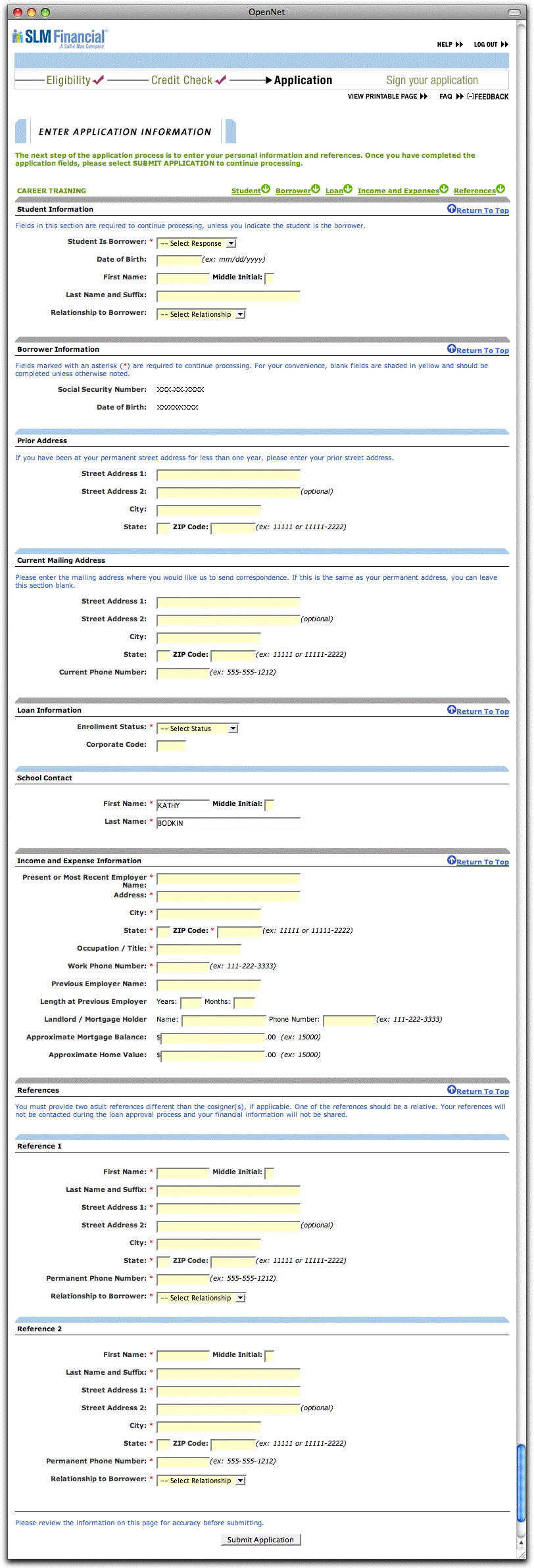 SLM Loan Application Screenshot