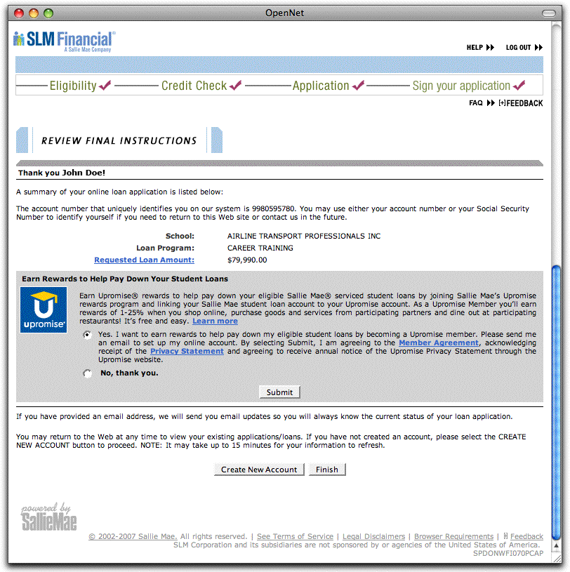SLM Loan Application Screenshot