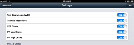 ForeFlight Chart Data Selection
